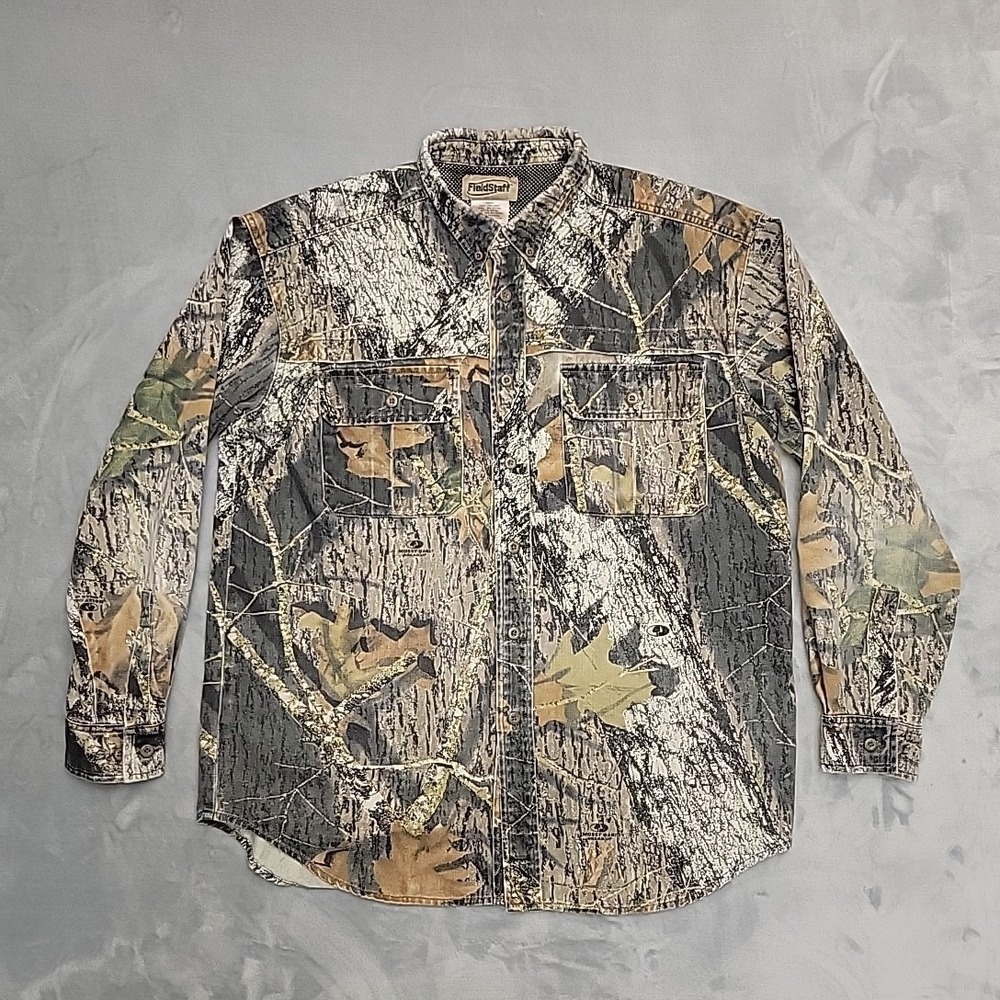 VTG Fieldstaff Shirt Mens L Multicolor Mossy Oak Breakup Hunt Twill Button Down